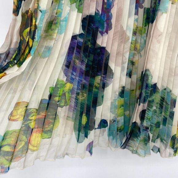 JACK Monique Floral Spaghetti Strap Pleated Slip Dress Cream Purple Green Small - Picture 14 of 16